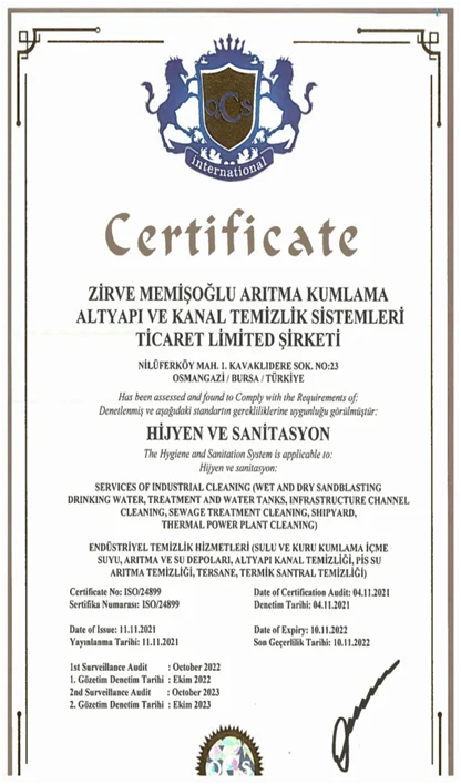 Hijyen Sanitasyon Sertifikası